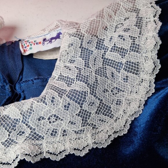 Vintage The Little Trotter Dress Size 4 Royal Blue Velour Lace Collar Party - Picture 11 of 16